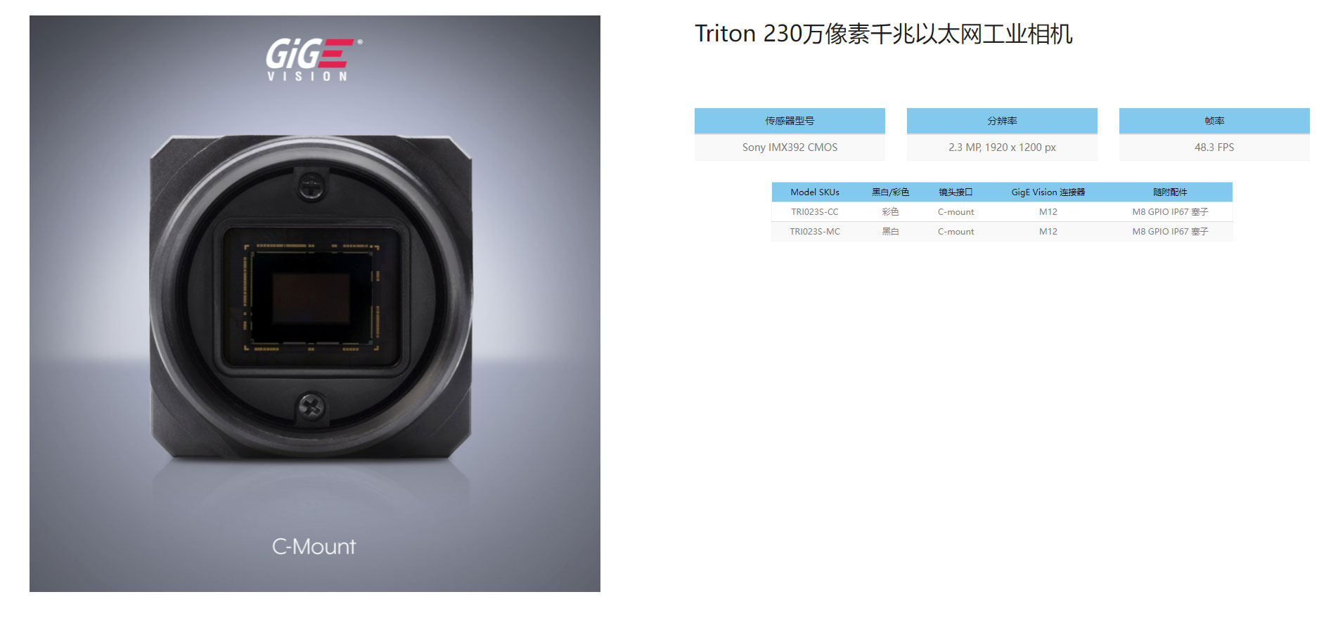 1Triton-230万像素千兆以太网工业相机-(TRI023S-_-IMX392)-_-Lucid-Vision-Labs_02